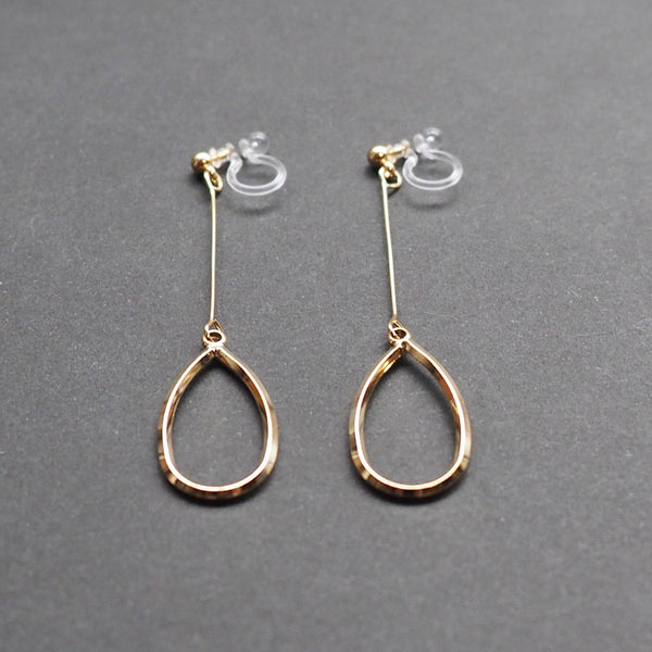 Gold teardrop hoop dangle invisible clip on earrings - Miyabi Grace