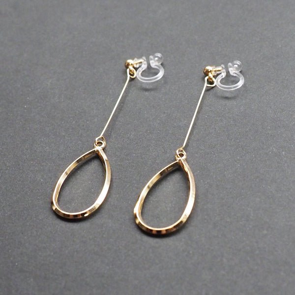 Gold teardrop hoop dangle invisible clip on earrings - Miyabi Grace