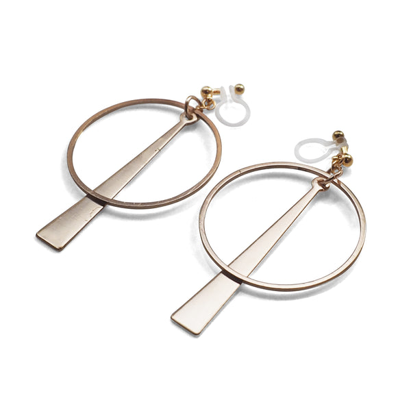 Geometric gold hoop invisible clip on earrings - Miyabi Grace