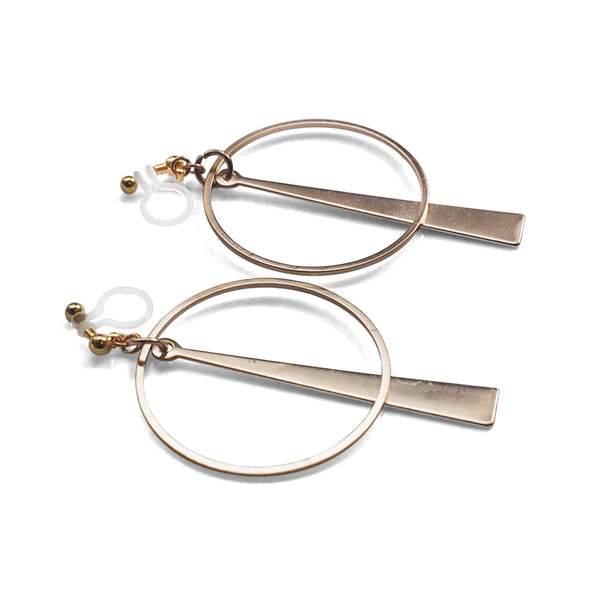 Geometric gold hoop invisible clip on earrings - Miyabi Grace