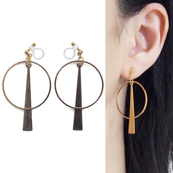 Geometric gold hoop invisible clip on earrings - Miyabi Grace