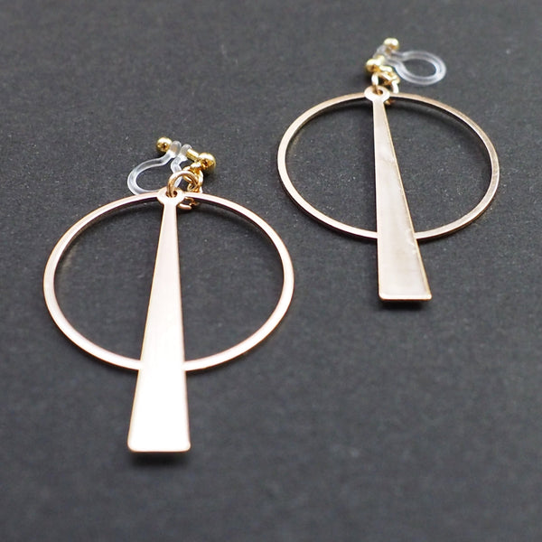 Geometric gold hoop invisible clip on earrings - Miyabi Grace