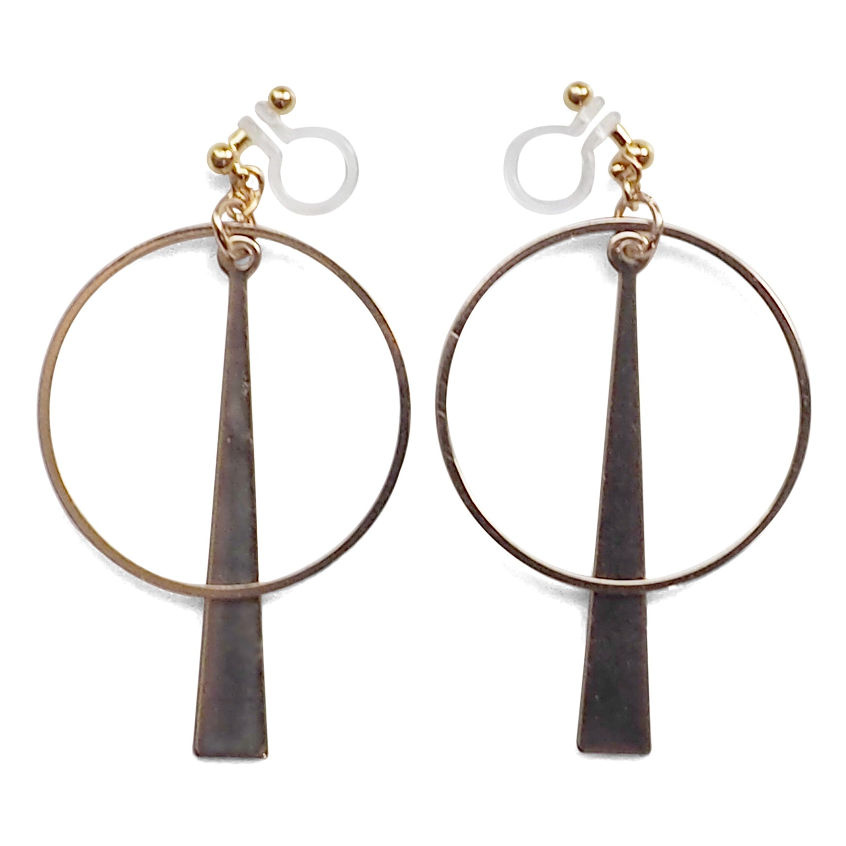 Geometric gold hoop invisible clip on earrings - Miyabi Grace