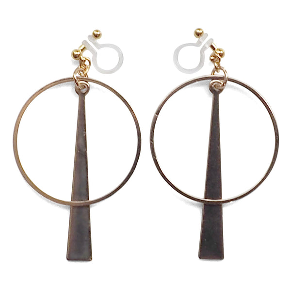 Geometric gold hoop invisible clip on earrings - Miyabi Grace