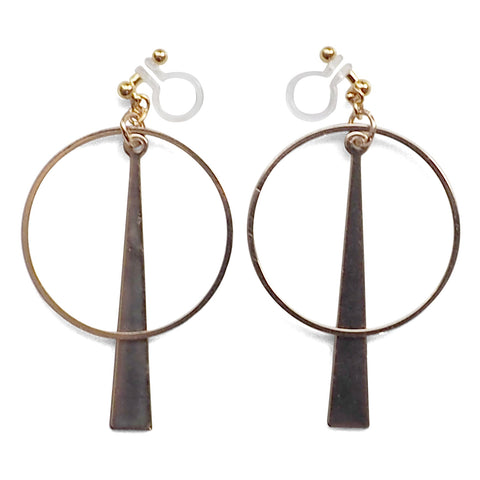 Geometric gold hoop invisible clip on earrings - Miyabi Grace