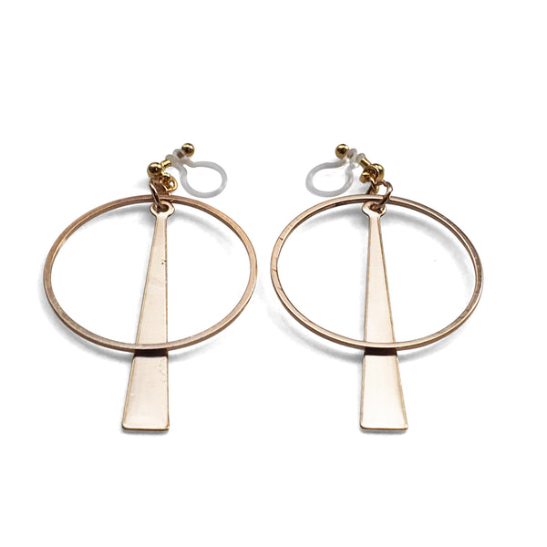 Geometric gold hoop invisible clip on earrings - Miyabi Grace