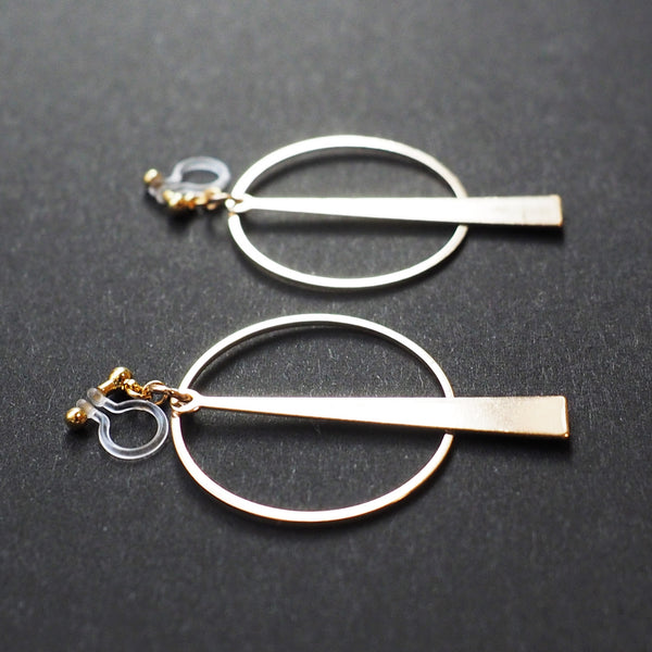 Geometric gold hoop invisible clip on earrings - Miyabi Grace