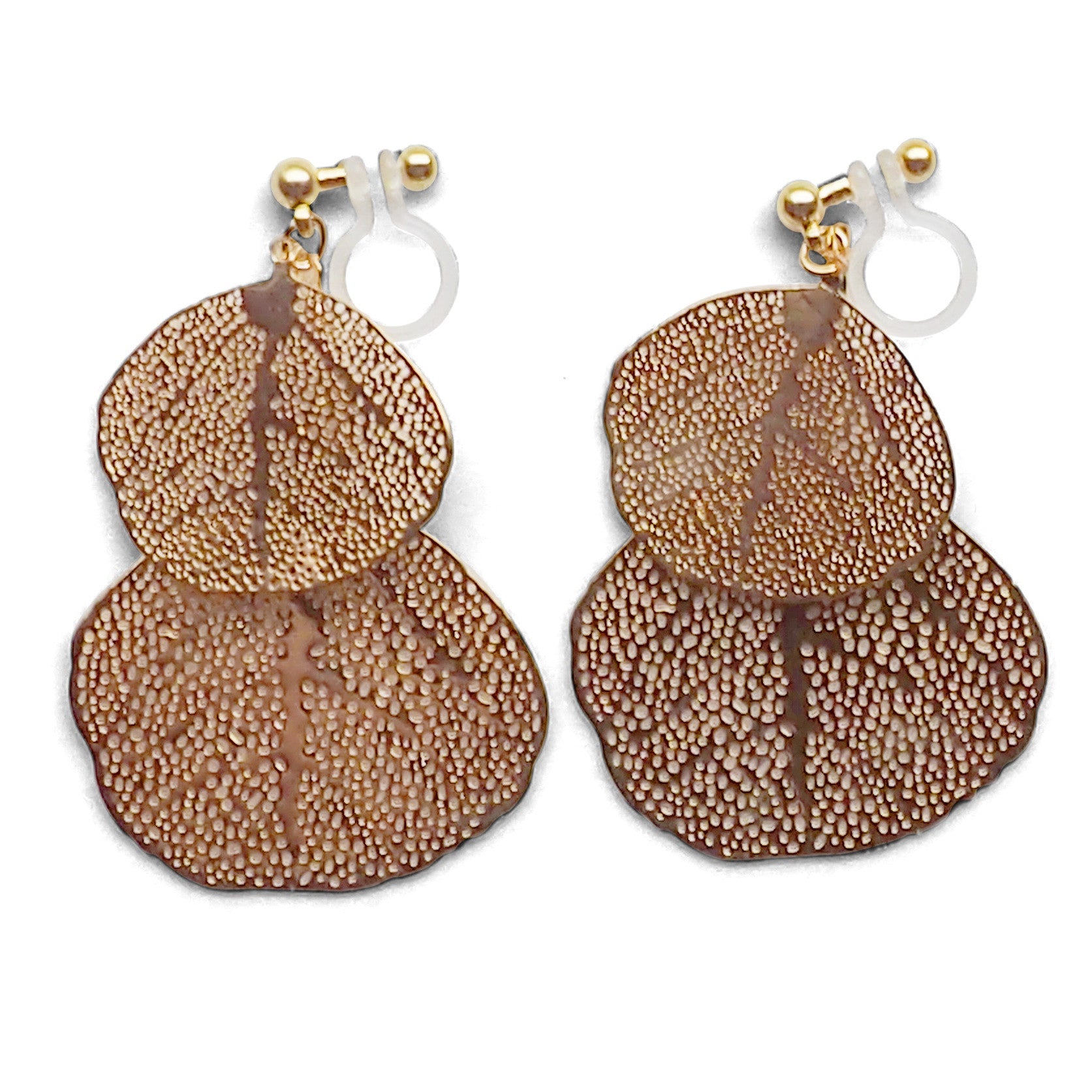 Gold two leaf filigree invisible clip on earrings - Miyabi Grace