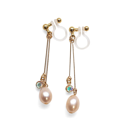 Light orange freshwater pearl invisible clip on earrings - Miyabi Grace