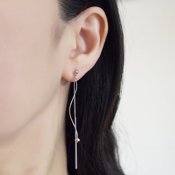 Silver threader invisible clip on earrings - Miyabi Grace