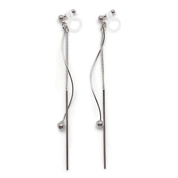 Silver threader invisible clip on earrings - Miyabi Grace