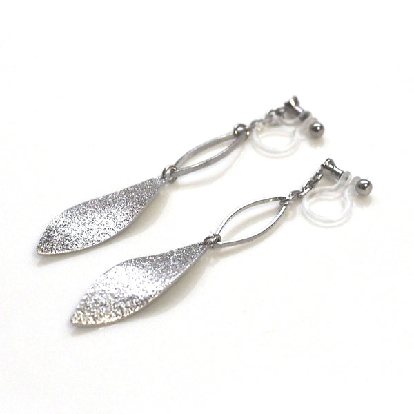 Silver textured metallic leaf invisible clip on earrings - Miyabi Grace