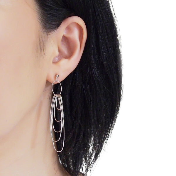 Dangle silver textured hoop invisible clip on earrings - Miyabi Grace