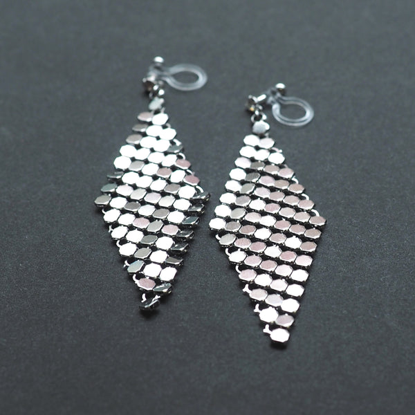 Silver mesh invisible clip on earrings - Miyabi Grace