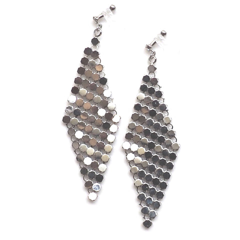 Silver mesh invisible clip on earrings - Miyabi Grace