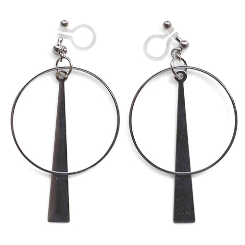 Geometric silver hoop invisible clip on earrings - Miyabi Grace