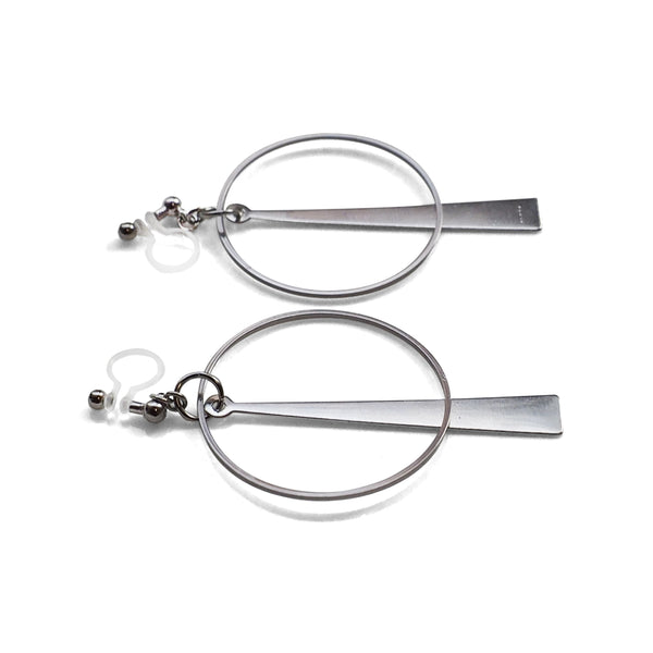 Geometric silver hoop invisible clip on earrings - Miyabi Grace