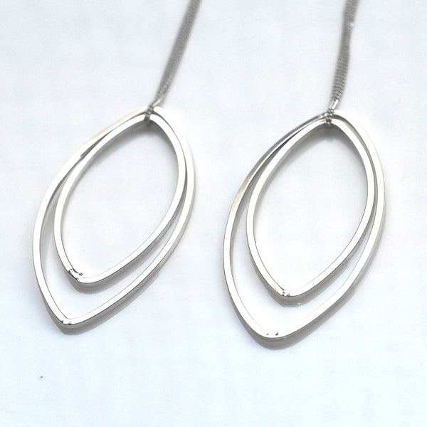 Dangle silver double oval hoop invisible clip on earrings - Miyabi Grace