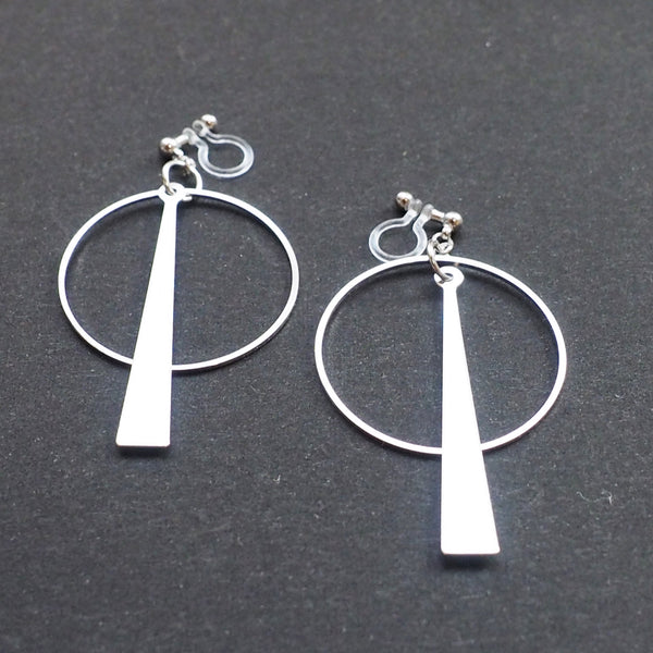 Geometric silver hoop invisible clip on earrings - Miyabi Grace