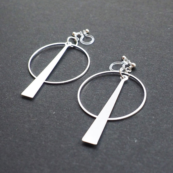 Geometric silver hoop invisible clip on earrings - Miyabi Grace