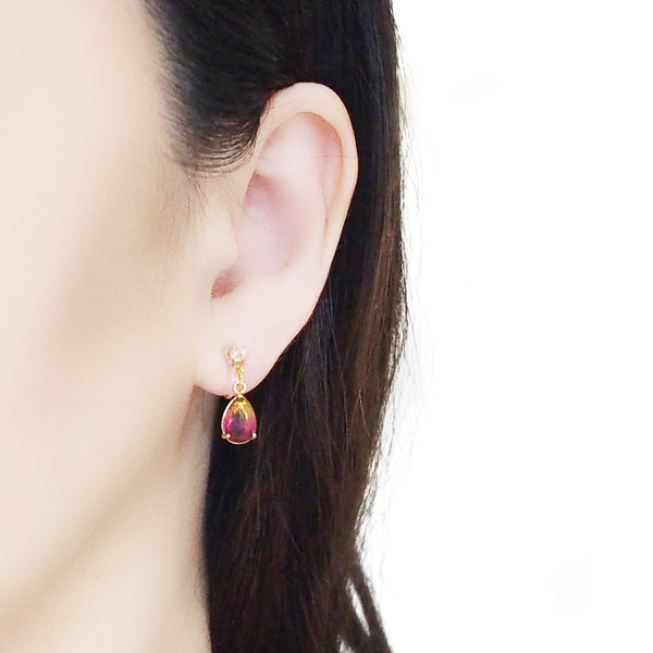 Yellow & Pink Teardrop Crystal Invisible Clip On Earrings - Miyabi Grace