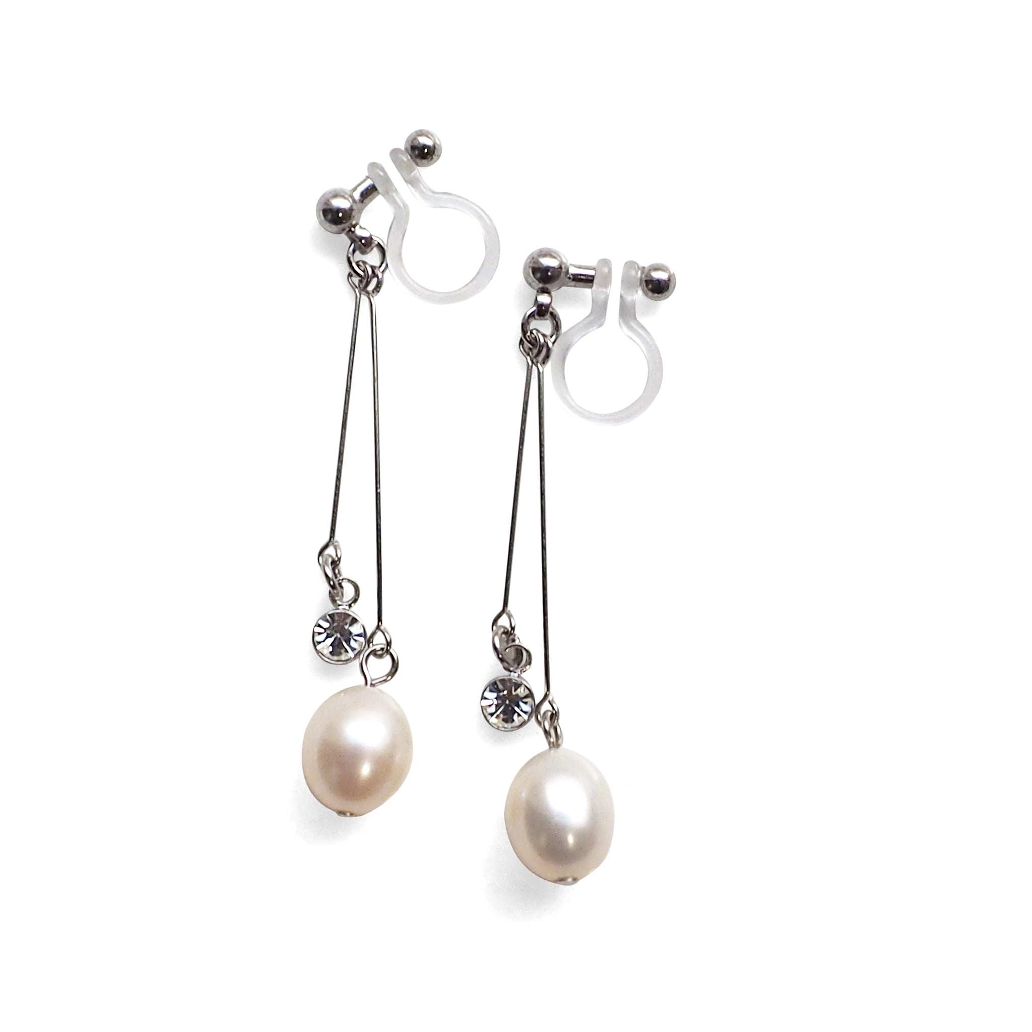 White freshwater pearl invisible clip on earrings - Miyabi Grace