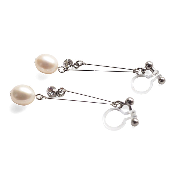 White freshwater pearl invisible clip on earrings - Miyabi Grace