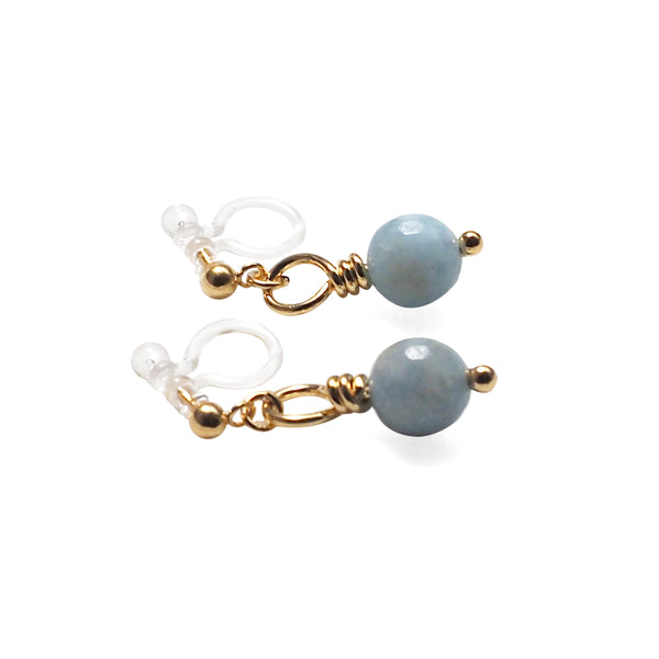 Light Blue Aquamarine Invisible Clip On Earrings - Miyabi Grace