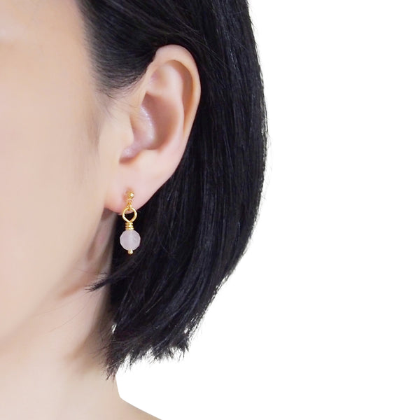 Pink Rose Quartz Invisible Clip On Earrings - Miyabi Grace