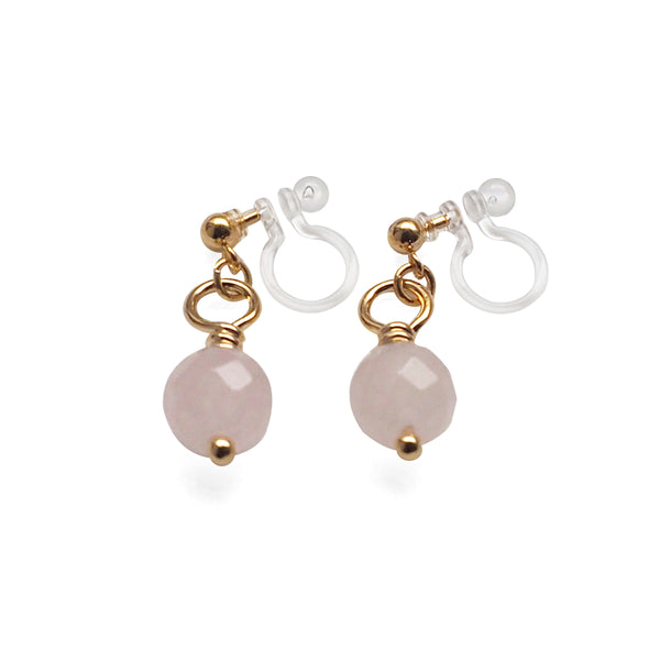 Pink Rose Quartz Invisible Clip On Earrings - Miyabi Grace