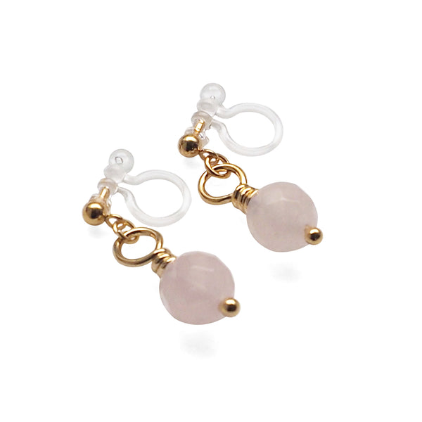 Pink Rose Quartz Invisible Clip On Earrings - Miyabi Grace