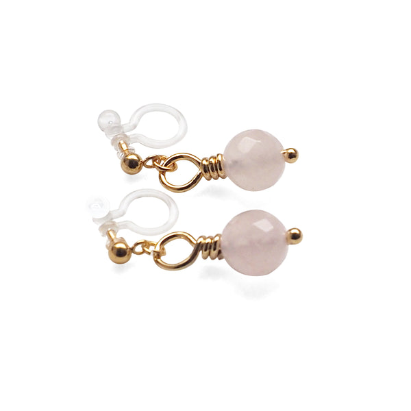 Pink Rose Quartz Invisible Clip On Earrings - Miyabi Grace