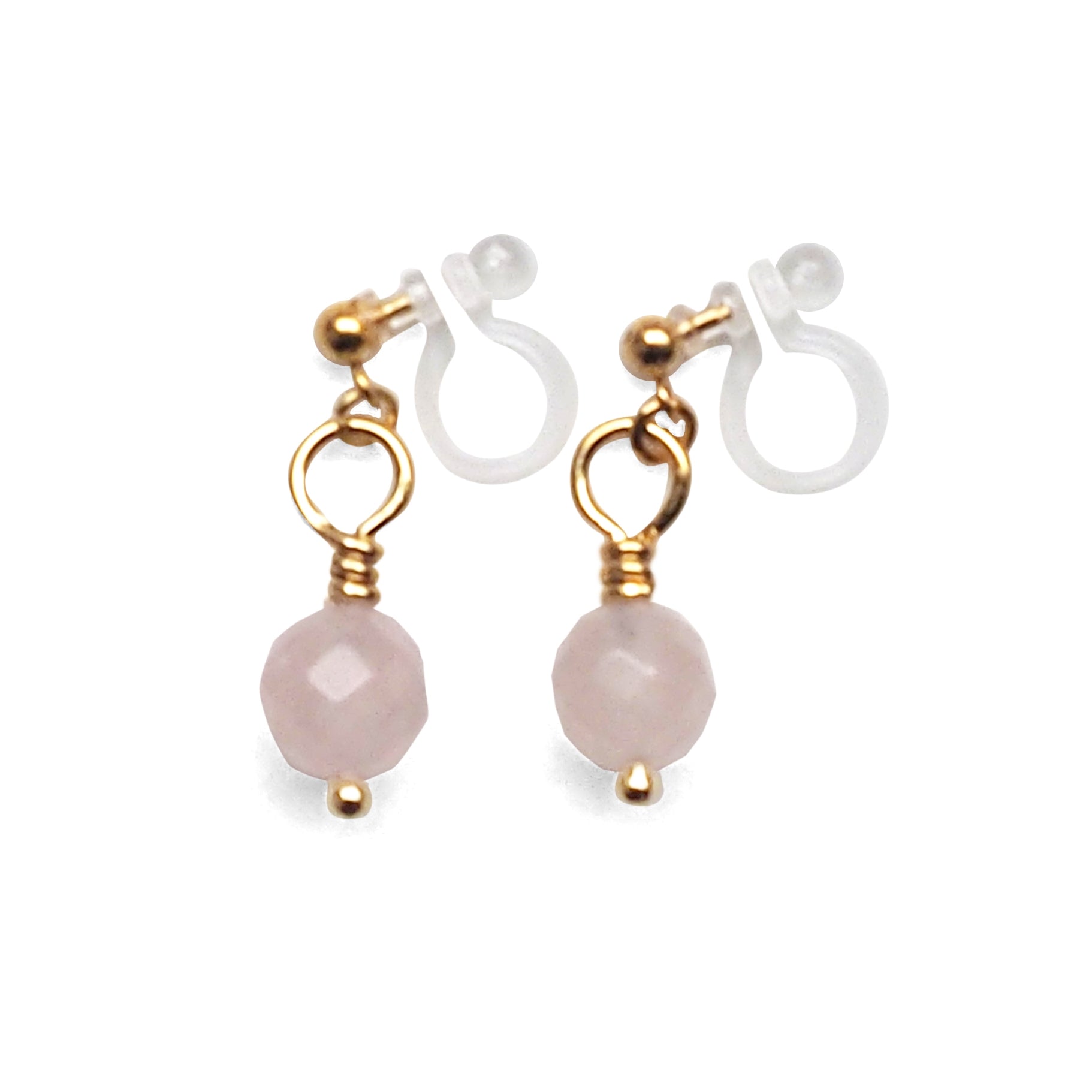 Pink Rose Quartz Invisible Clip On Earrings - Miyabi Grace