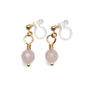 Pink Rose Quartz Invisible Clip On Earrings - Miyabi Grace