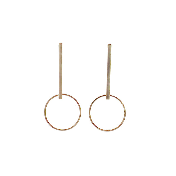 Gold Bar and Circle Invisible Clip On Stud Earrings - Miyabi Grace