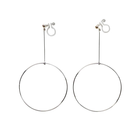 Dangle Silver Circle Hoop Invisible Clip On Earrings - Miyabi Grace