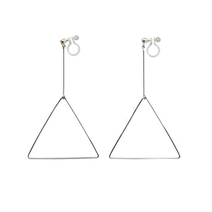 Dangle Silver Triangle Hoop Invisible Clip On Earrings - Miyabi Grace
