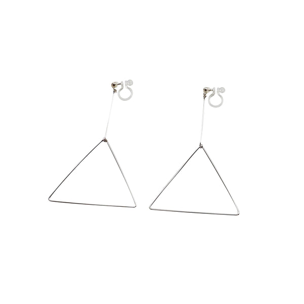 Dangle Silver Triangle Hoop Invisible Clip On Earrings - Miyabi Grace