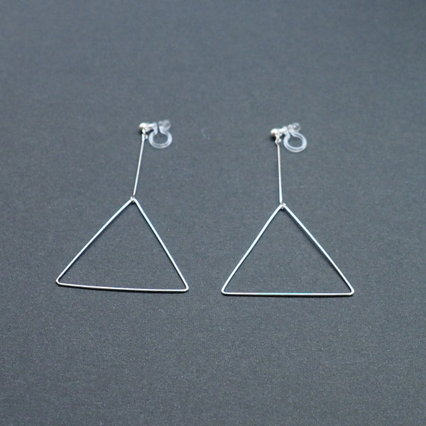 Dangle Silver Triangle Hoop Invisible Clip On Earrings - Miyabi Grace