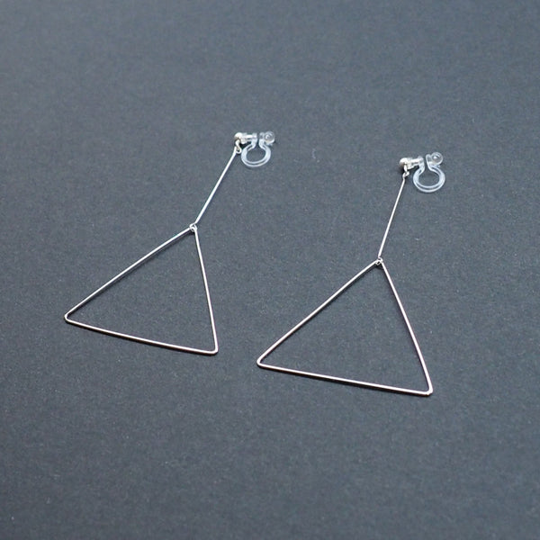 Dangle Silver Triangle Hoop Invisible Clip On Earrings - Miyabi Grace