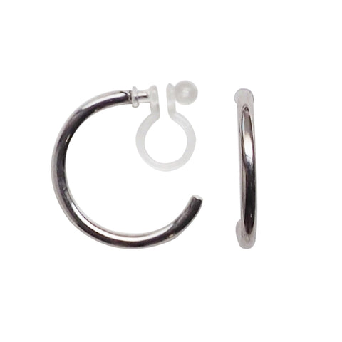 Silver Invisible Clip On Hoop Earrings - Miyabi Grace