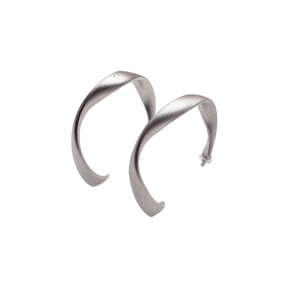 Silver Twisted Invisible Clip On Hoop Earrings - Miyabi Grace
