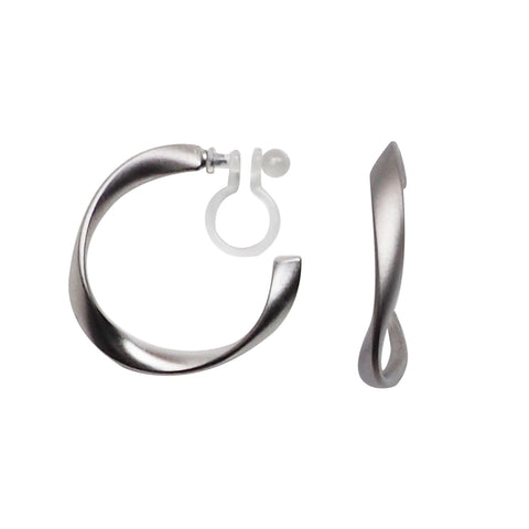 Silver Twisted Invisible Clip On Hoop Earrings - Miyabi Grace