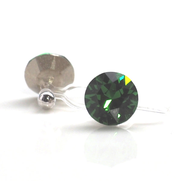 Dark Moss Green Swarovski crystal invisible clip on stud earrings - Miyabi Grace