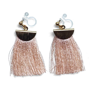 Peachy orange flat tassel invisible clip on earrings - Miyabi Grace