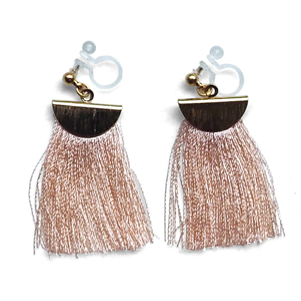 Peachy orange flat tassel invisible clip on earrings - Miyabi Grace