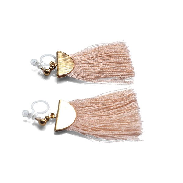 Peachy orange flat tassel invisible clip on earrings - Miyabi Grace