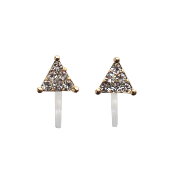 Gold Triangle Pave Rhinestone Invisible Clip On Stud Earrings - Miyabi Grace