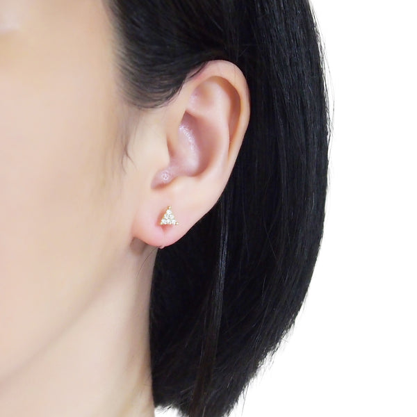 Gold Triangle Pave Rhinestone Invisible Clip On Stud Earrings - Miyabi Grace
