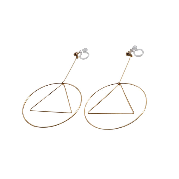 Dangle Gold Geometric Hoop Invisible Clip On Earrings - Miyabi Grace
